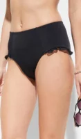Ženski crni kupaći kostim za mršavljenje s visokim strukom i volanom na donjem dijelu